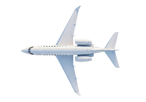 Top view of a modern private jet airplane isolated on transparent background