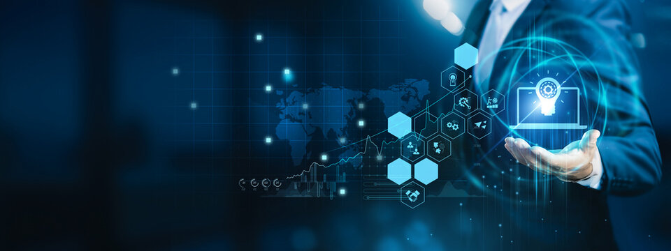 Business consultant holding solution framework. Solutions provide integrated approaches to solve business and technology challenges.