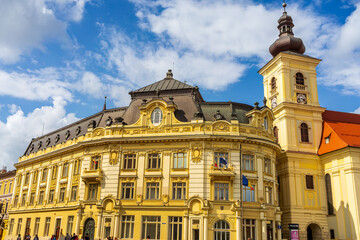 Obraz premium Sibiu, Romania. Historical downtown of medieval Saxon city in famous Transylvania