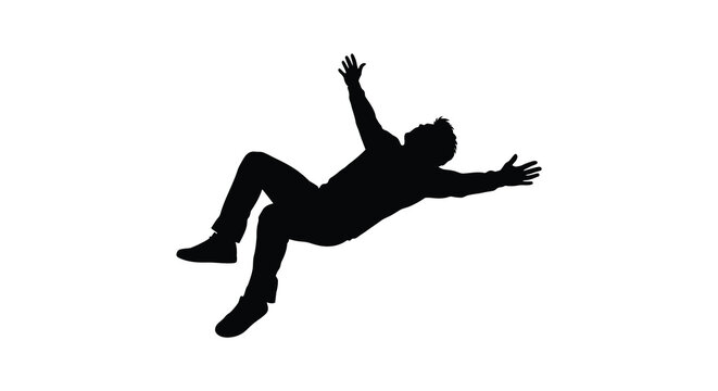 A dynamic image depicts a person falling backwards with arms outstretched captured in a striking silhouette high quality professional detailed modern