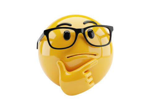 3d emoji with glasses thinking isolated on transparent background