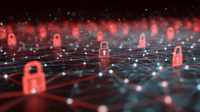 Digital Network Security Locks Glowing Red Data Connections Cyber Network Protection Abstract Background