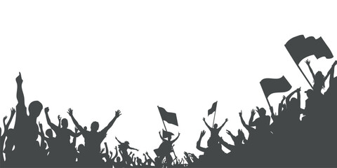 silhouette of soccer fans cheering with flags on white background  large crowd of people celebrating sports victory for football match banner and championship event poster art © Yaba Daba Duu