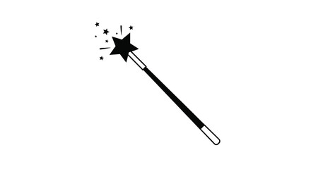 A simple black silhouette of a magic wand with sparkling stars © Momtaj