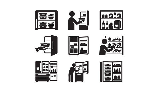 Refrigerator and food storage icon set for kitchen organization