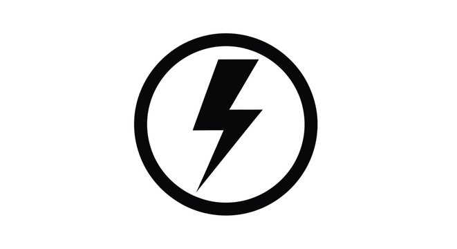 Black circle contains a lightning bolt symbol a bold silhouette