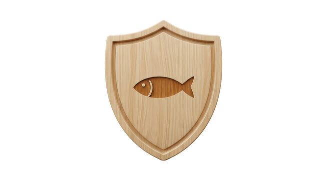 Wooden Shield with Fish Symbol Engraving Isolated on Transparent Background
