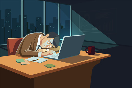 Businessman reaching breaking point from stress and overload at work, burnout concept, flat vector illustration