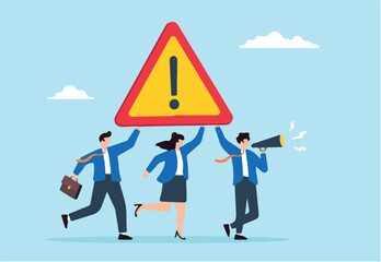 Obraz premium Flat illustration of business people carry attention sign with loudspeaker announcing important message or advertisement