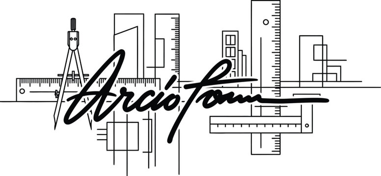 Architect signature on technical drawing with blueprint background lines