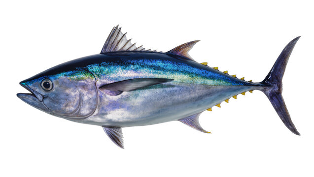 Bluefin tuna with vibrant blue scales, isolated on transparent background