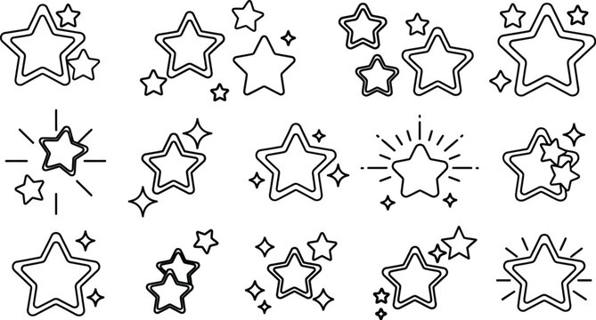 Star shapes in cute kawaii style with sparkles vector