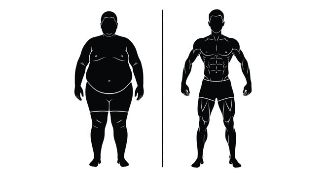 A contrasting depiction of body types showing weight gain and loss presented as a stark silhouette high quality professional detailed modern
