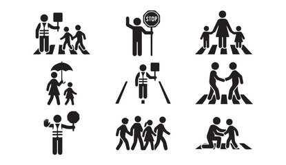Pedestrian safety and crossing icon set © MstMili