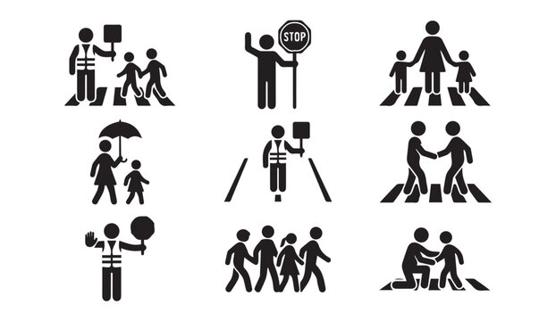Pedestrian safety and crossing icon set