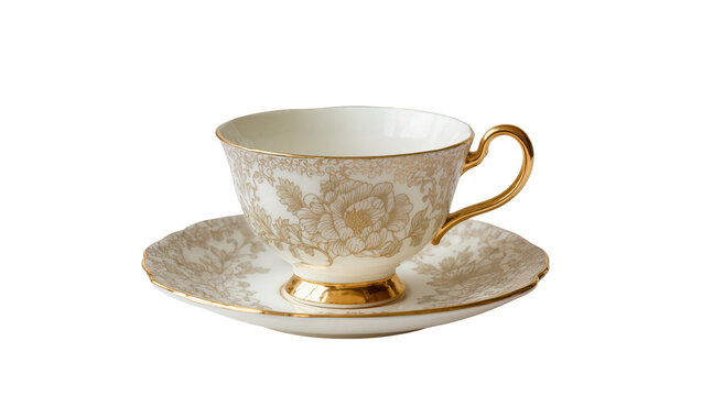 Gold-decorated tea set, isolated on transparent background