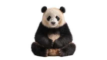 Fluffy black and white panda sitting, isolated on transparent background for nature designs © Dan