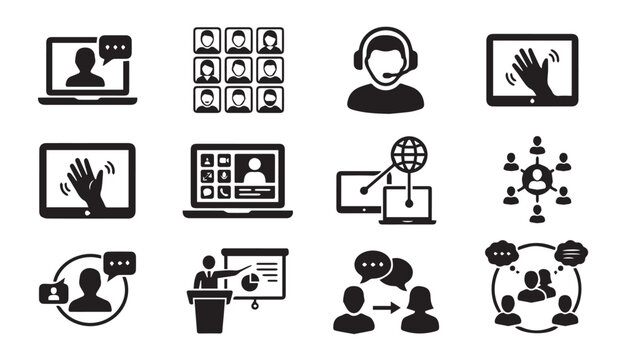 Online meeting and communication icons - business technology set