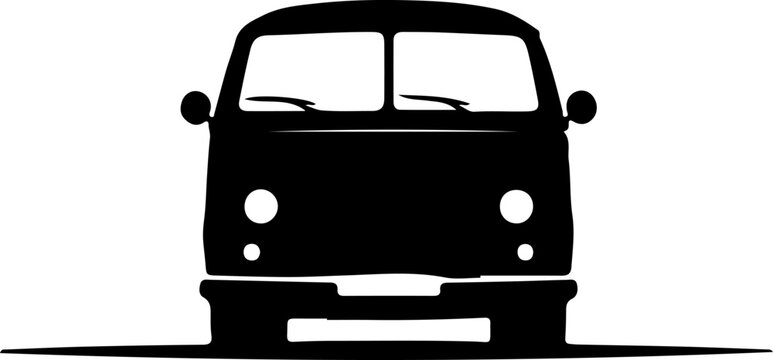 Vintage van silhouette illustration, retro vehicle front view, classic transport design