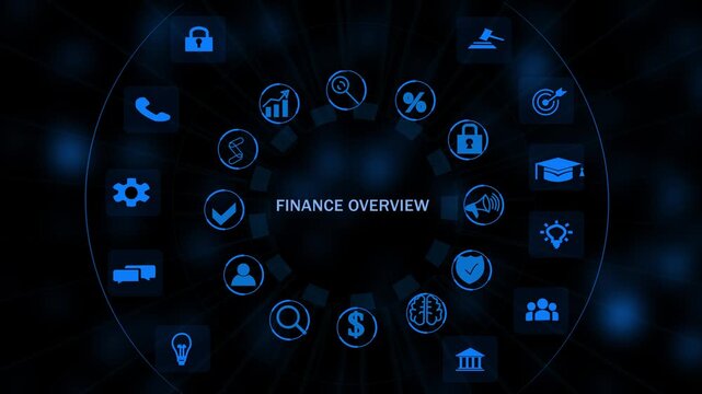 Futuristic Finance Overview Dashboard Interface Technology, Internet and network concept, Tech Performance Panel , Digital Data Analytic HUD graph background animation