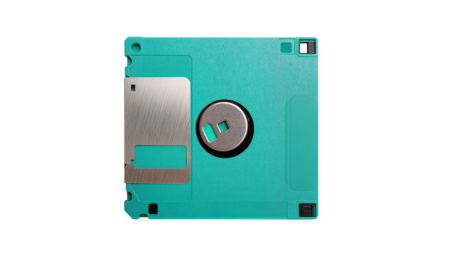 Teal plastic 3 5-inch floppy disk, isolated on transparent background for data storage