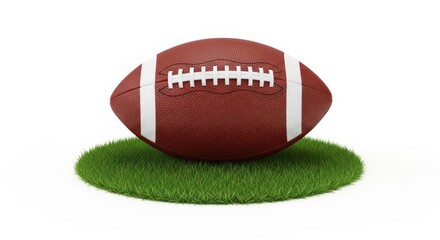 Obraz premium A brown and white football resting on a patch of green grass