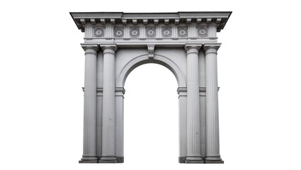 Obraz premium Ornate classical stone archway with fluted columns, isolated on transparent background