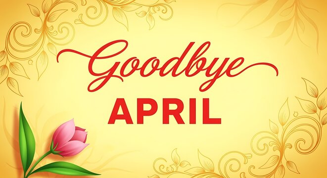 Elegant Goodbye April Greeting Card Design with Floral Decorations and Soft Background