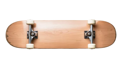 Fotobehang Skateboard Natural wooden skateboard with metal trucks, isolated on transparent background  © Alexander