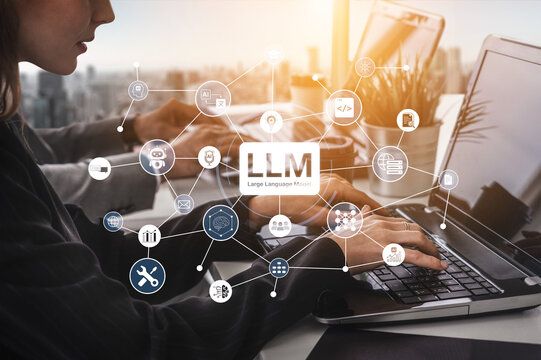 Large Language Model LLM processing data. Represents deep text learning, natural language processing NLP AI tech, transformer architecture, and generative AI deep learning future technology. Corpus