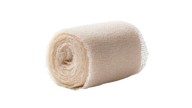 Beige rolled medical bandage, isolated on transparent background