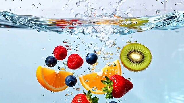 Fruits in splashing water
