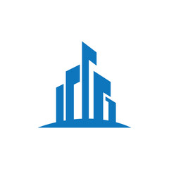 Fototapeta premium Blue Modern Skyscraper Icon - Abstract Building Symbol for Corporate Business and Architecture with Real Estate