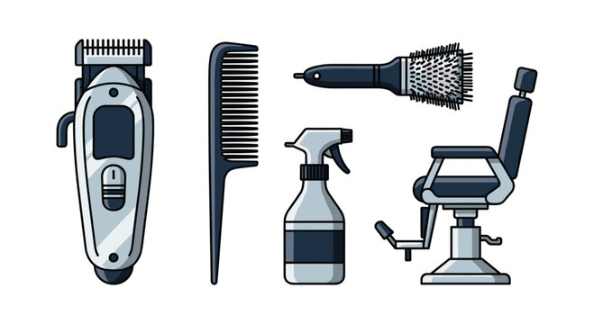 Vector illustration of various barber tools and equipment, Generative AI.