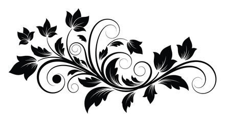 An elegant black floral arrangement with swirling vines and detailed leaves presented as a striking silhouette high quality professional modern stylish © GDOthoi02