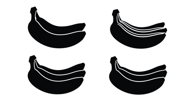 Four black silhouettes of banana bunches displayed on a white background silhouette