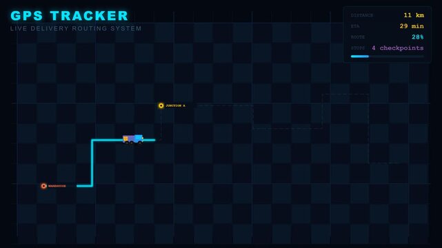 "Animated Delivery Truck Following GPS Navigation Route on City Street Map &mdash; Last Mile Logistics"