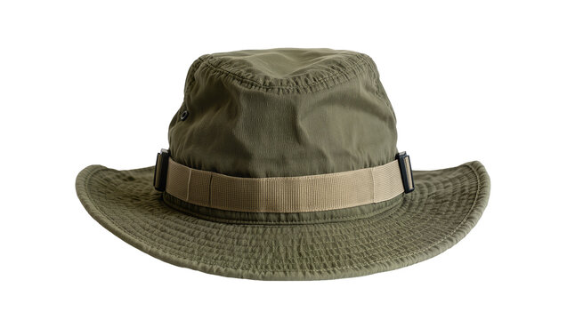Olive green boonie hat band adjusters, isolated on transparent background