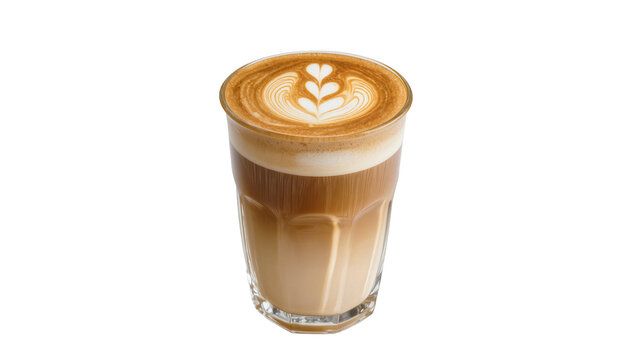 Layered coffee with heart art, isolated on transparent background