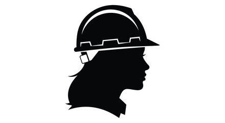 A striking black silhouette depicts a woman wearing a hard hat representing workplace safety and female empowerment silhouette high quality professional © AsfiqurRahman