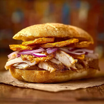 imagen hiper realistic de un sandwhich peruano de chicha 