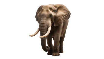 Majestic African elephant with large ears and curved ivory tusks, isolated on transparent...
