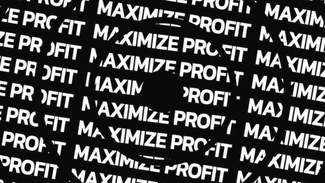Rotating circular text animation displaying maximize profit phrase arranged in concentric motion with central empty space for overlay content.