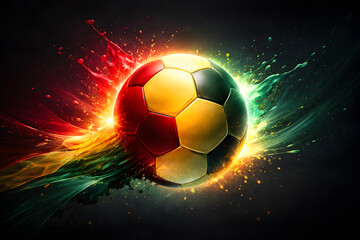Fototapeta premium A vibrant soccer ball explodes with colorful paint and dynamic energy