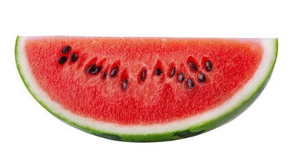 Juicy red watermelon slice with visible black seeds, isolated on transparent background