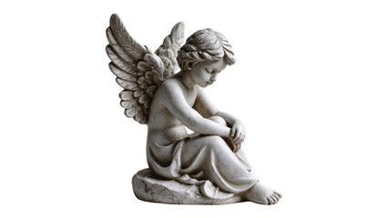 Obraz premium Cherub with wings sitting contemplatively, isolated on transparent background