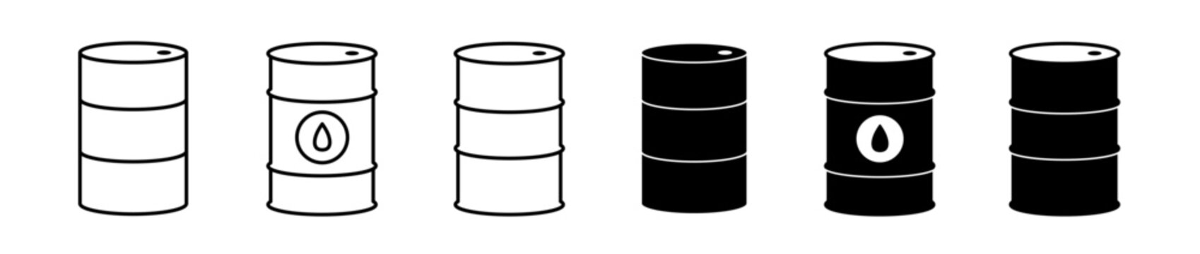 A barrel of oil or fuel icon set. Oil drum or energy storage symbol. Vector illustration. 