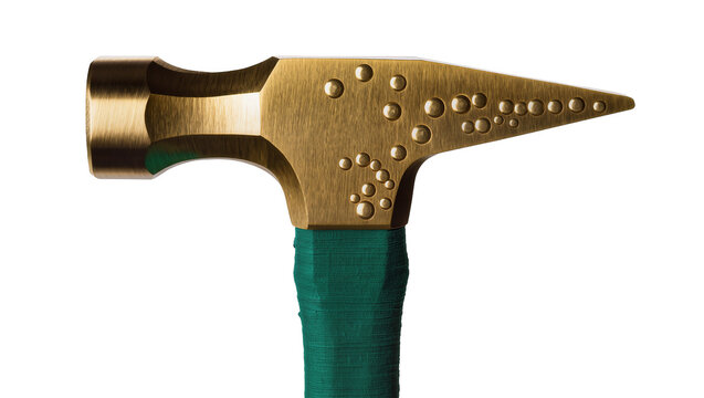 Brass hammer dotted peen green handle, isolated on transparent background