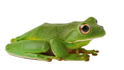Obraz premium Vivid green tree frog with golden eyes, isolated on transparent background