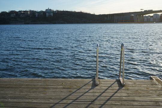 Wooden Dock with Swimming Ladder and V&auml;sterbron View